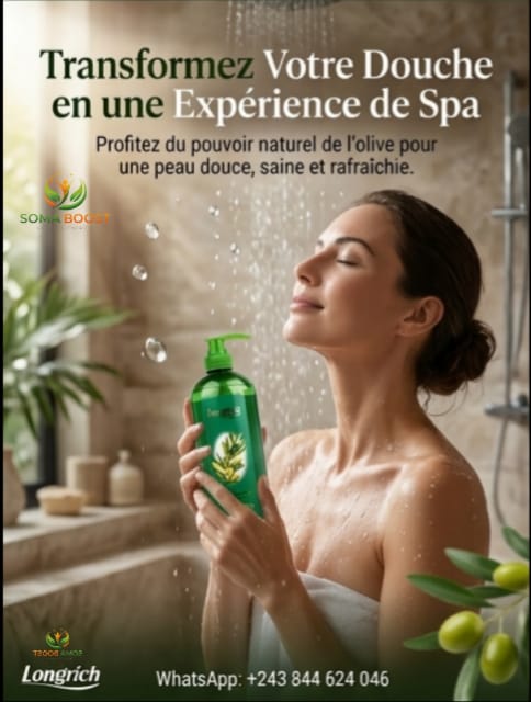 Gel Douche à l'Olive Longrich – Douceur, Fraîcheur et Nutrition de la Peau